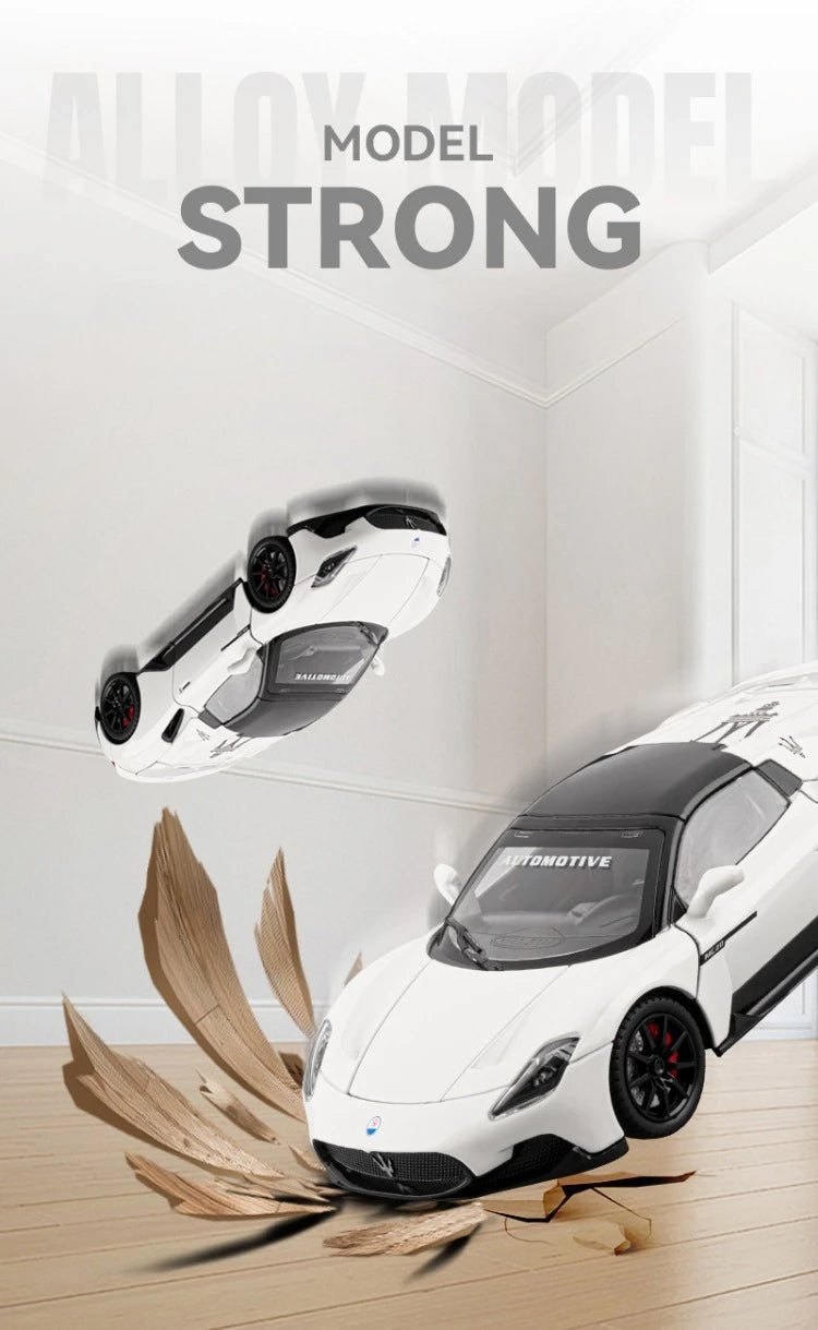 Diecast Alloy 1:24 Maser MC20 Convertible Supercar Model with Sound and Light Pull Back Children's Toy Vehicle Ornaments Gift