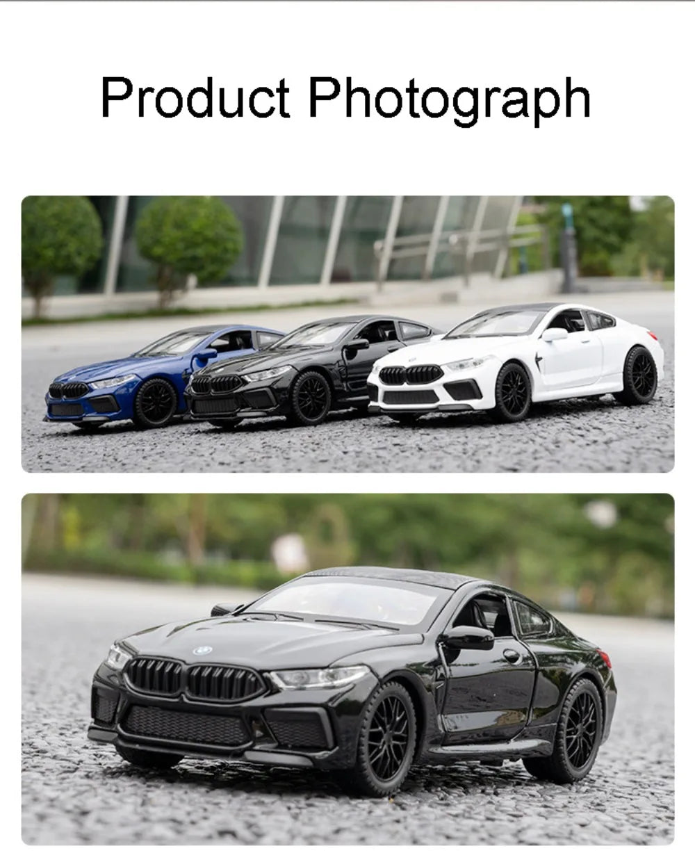 1:32 X5 M8 Alloy Models Toys Diecast Cars 6 Doors Opened with Sound Light Pull Back Rubber Tires Miniature Vehices Holiday Gifts