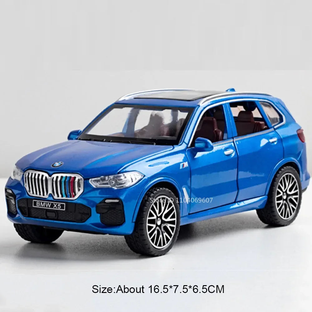 1:32 X5 M8 Alloy Models Toys Diecast Cars 6 Doors Opened with Sound Light Pull Back Rubber Tires Miniature Vehices Holiday Gifts