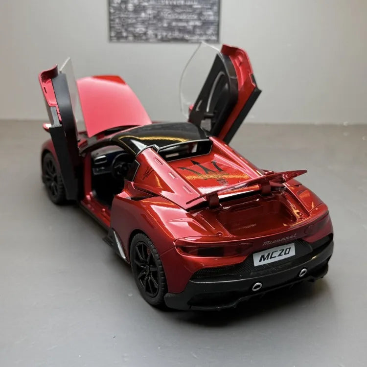 Diecast Alloy 1:24 Maser MC20 Convertible Supercar Model with Sound and Light Pull Back Children's Toy Vehicle Ornaments Gift