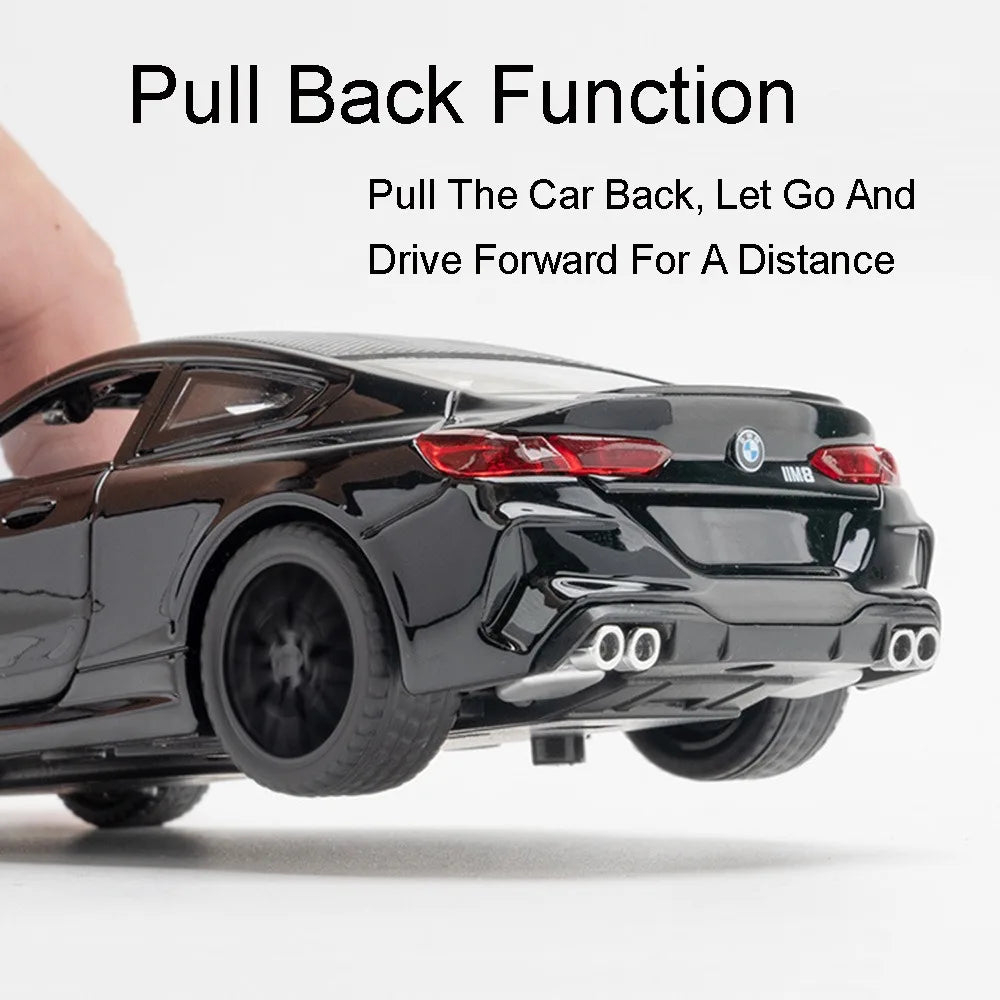 1:32 X5 M8 Alloy Models Toys Diecast Cars 6 Doors Opened with Sound Light Pull Back Rubber Tires Miniature Vehices Holiday Gifts