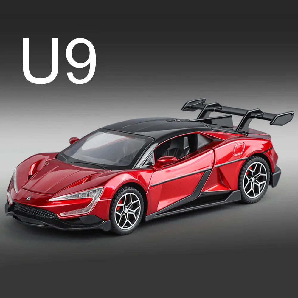1:32 Alloy Diecast BYD YANGWANG U9 Toys Cars Miniature Model with Light Music Supercar 4 Doors Opened Vehicle Boys Perfect Gifts