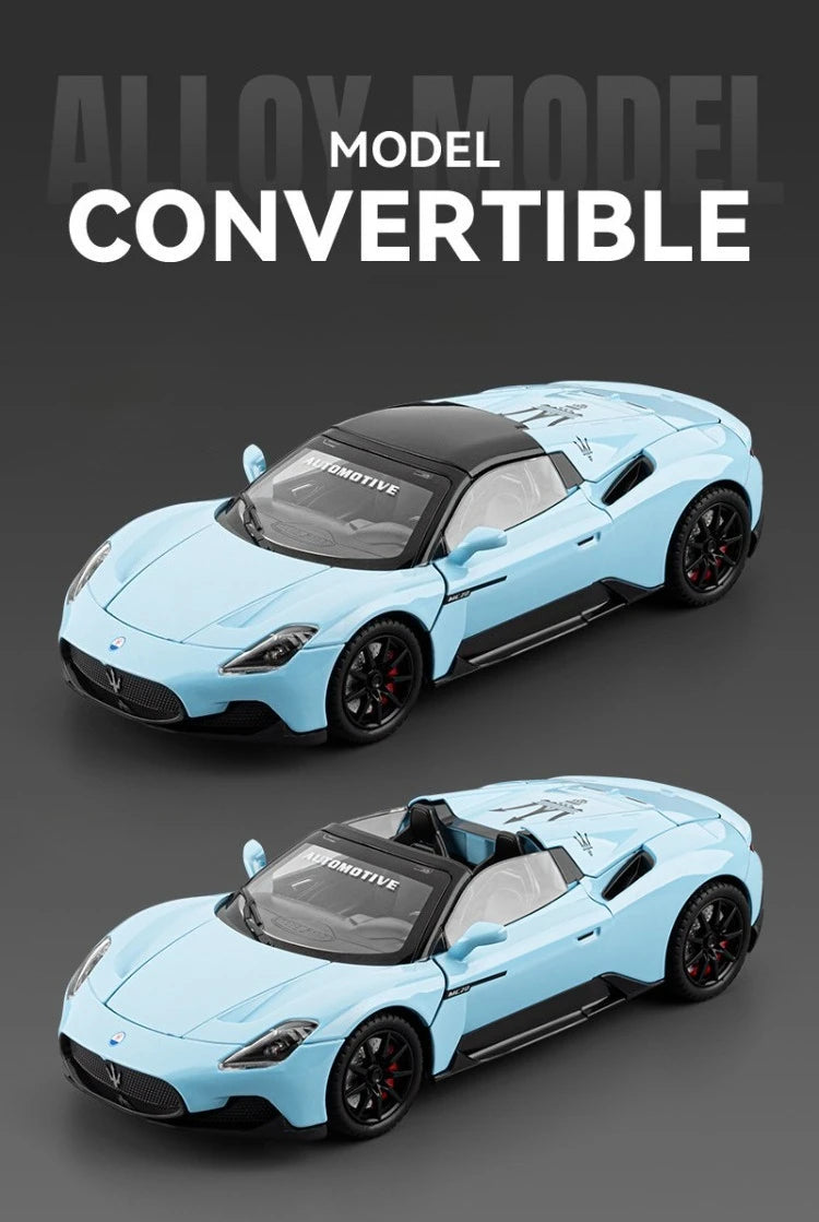 Diecast Alloy 1:24 Maser MC20 Convertible Supercar Model with Sound and Light Pull Back Children's Toy Vehicle Ornaments Gift