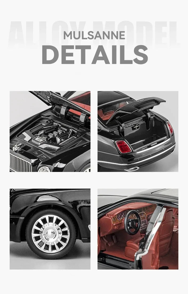 Diecast 1:24 Scale Bentley Mulsanne Alloy Model Car Collection Vehicle Simulation Sound & Light Metal Toy Car Toy For Kids Gift