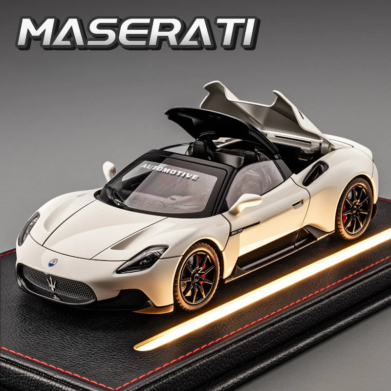 Diecast Alloy 1:24 Maser MC20 Convertible Supercar Model with Sound and Light Pull Back Children's Toy Vehicle Ornaments Gift