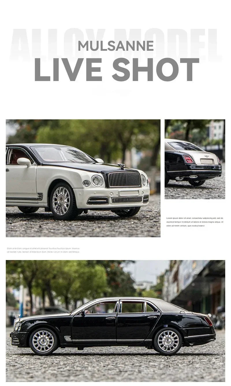 Diecast 1:24 Scale Bentley Mulsanne Alloy Model Car Collection Vehicle Simulation Sound & Light Metal Toy Car Toy For Kids Gift