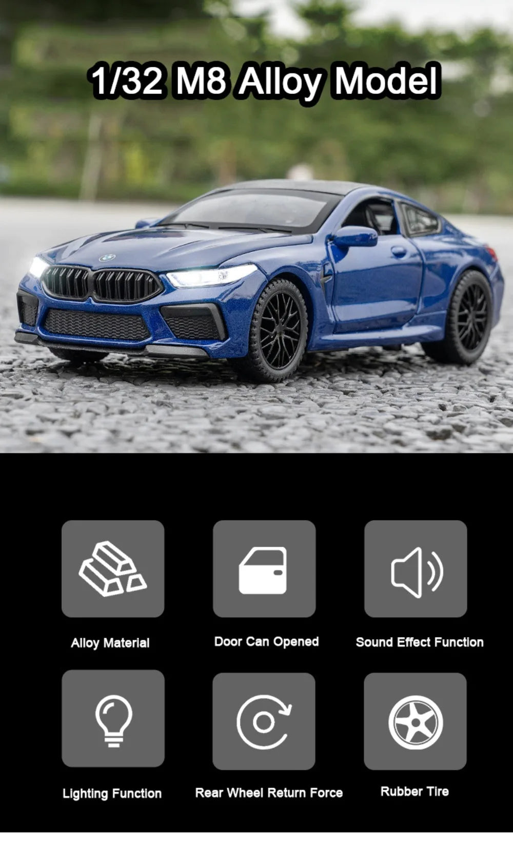 1:32 X5 M8 Alloy Models Toys Diecast Cars 6 Doors Opened with Sound Light Pull Back Rubber Tires Miniature Vehices Holiday Gifts