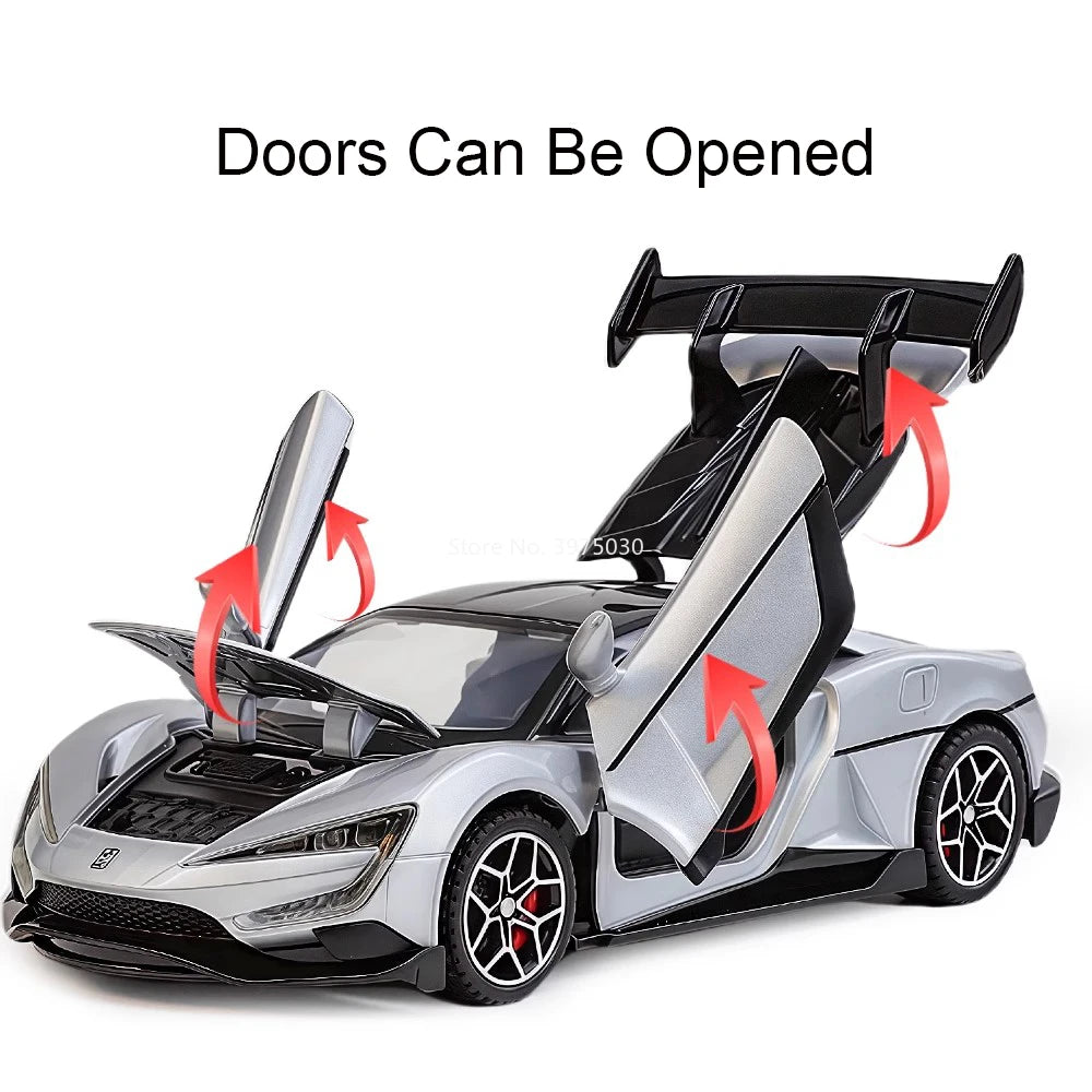 1:32 Alloy Diecast BYD YANGWANG U9 Toys Cars Miniature Model with Light Music Supercar 4 Doors Opened Vehicle Boys Perfect Gifts