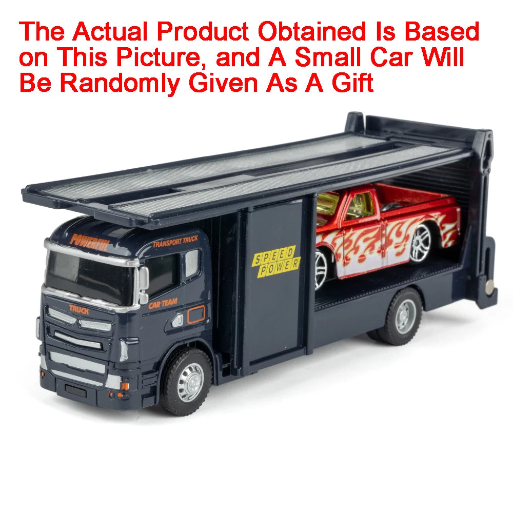 Scale 1:64 Container Alloy Trailer Model Toy Car Diecast Metal Movable Joint Pull Back Rescue Engineering Vehicles Gifts for Kid
