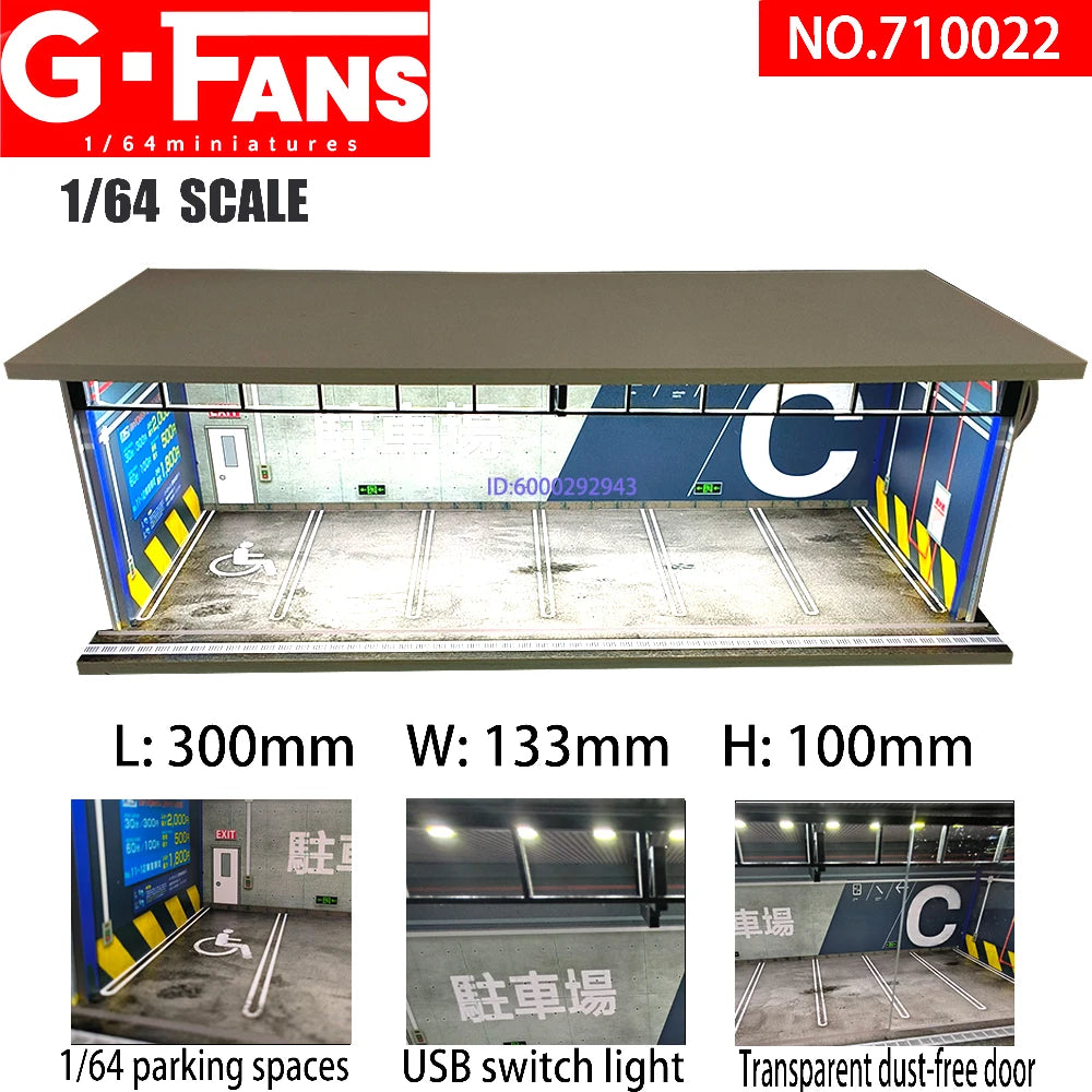 G Fans 1/64 Scale Car Garage Miniatures Model Car Parking Lot Diecast Scene Display Vehicle Scene Toy Background Collection