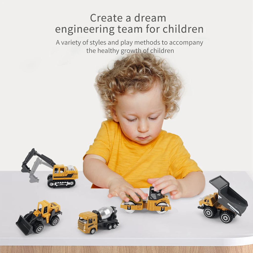 6pcs/set Alloy Engineering Truck Toy Car Classic Construction Model Vehicle Loader Tractor Excavator Toys for Boys Gifts