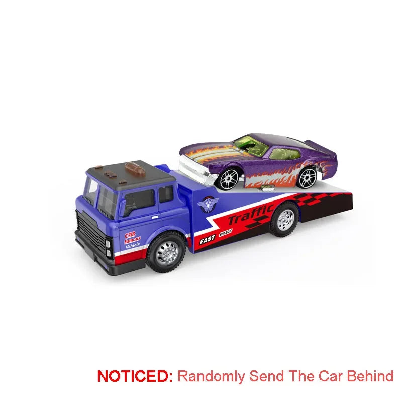 Scale 1:64 Container Alloy Trailer Model Toy Car Diecast Metal Movable Joint Pull Back Rescue Engineering Vehicles Gifts for Kid