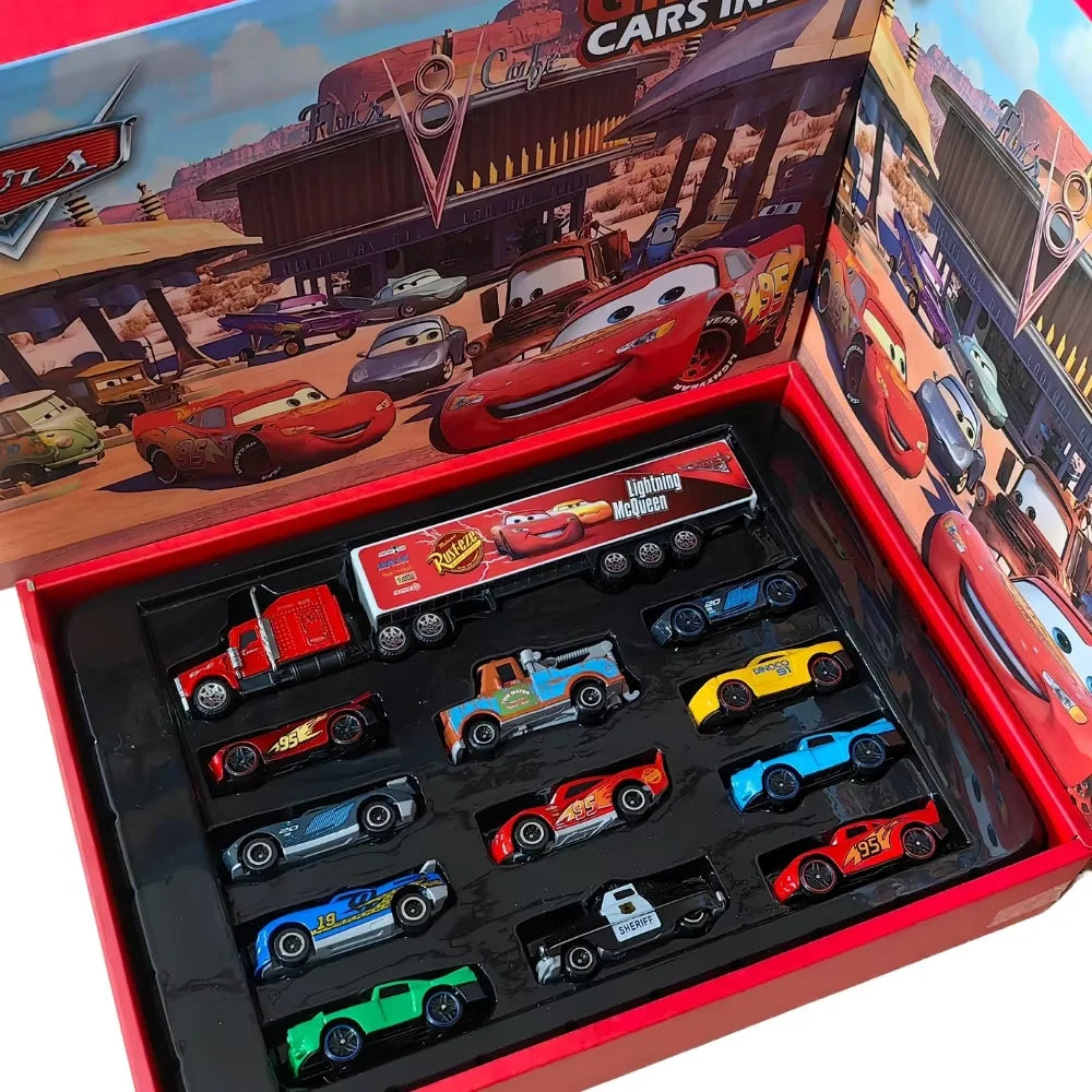 12Pcs Disney Pixar Cars Gift Box Metal Diecast lightning McQueen Car Model Toy Jackson Uncle Truck Boy Birthday Toys