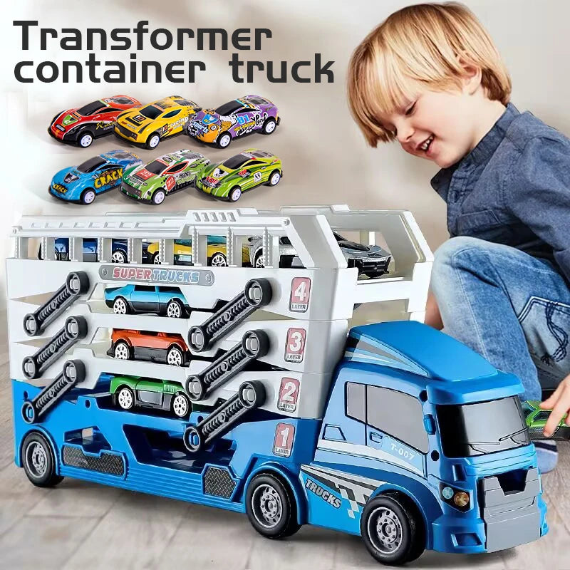 Pop-up container-style truck engineering vehicle, racing toy, children's toy push-pull vehicle equipped with 6 alloy wheels, Chi