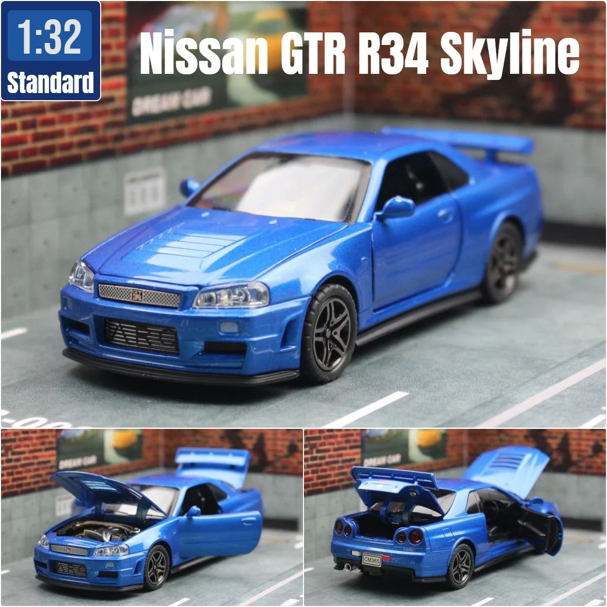 1/32 نيسان سكايلاين GTR R34 JDM نموذج سيارة لعبة مصغرة من المعدن المصبوب صوت وضوء سحب للخلف هدية مجموعة للأطفال الأولاد