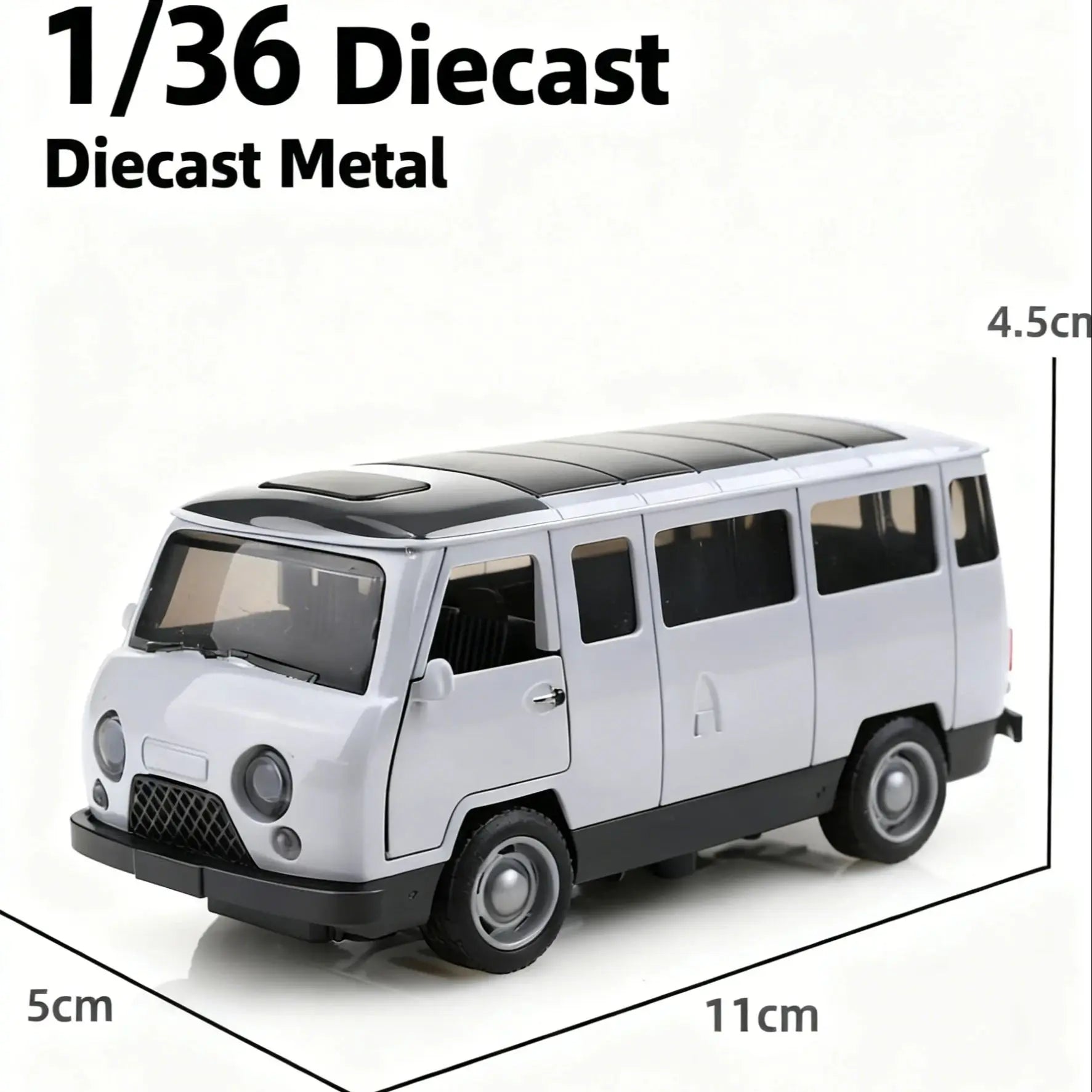 (Bagged) 1/36 Scale Replica UAZ-452 Three-Door Vintage Pullback Van, Die-Cast Metal, Boy's Toy, Self-Developed Simulation.