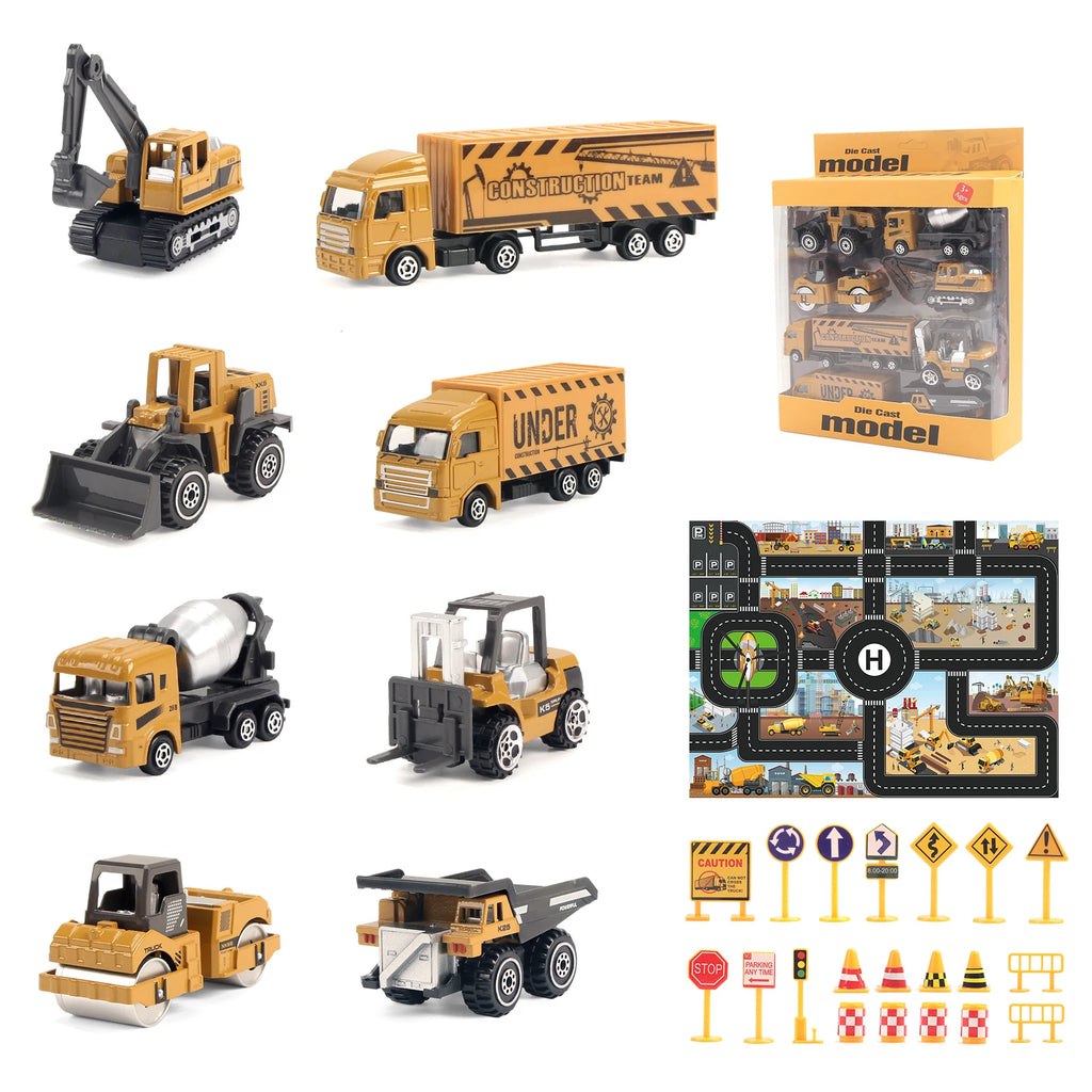 6pcs/set Alloy Engineering Truck Toy Car Classic Construction Model Vehicle Loader Tractor Excavator Toys for Boys Gifts
