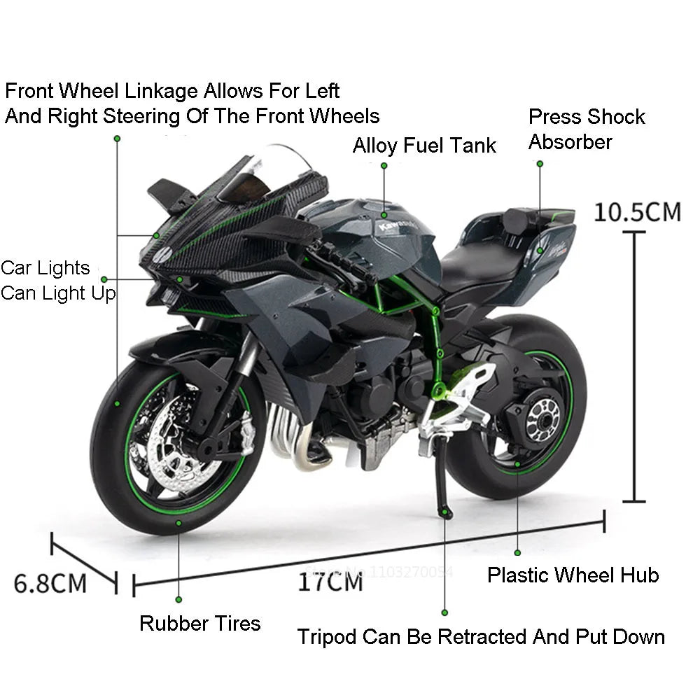 1:12 Kawasaki H2R BWM S1000RR Alloy Motorcycle Toys Diecast Miniature Car Front Wheel Steering Motorbike Children Christmas Gift