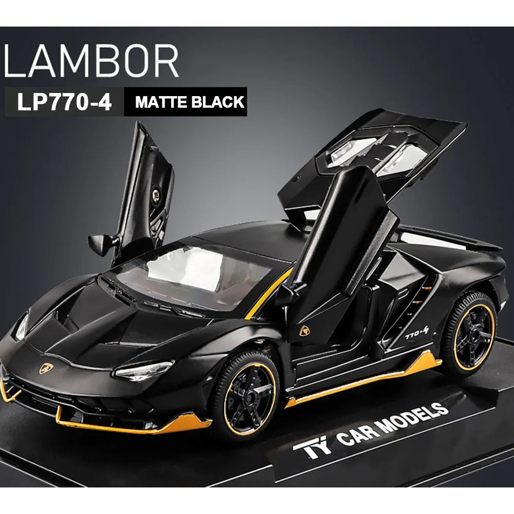 سيارات ألعاب مقاس 1/32 نموذج سيارة لامبور LP770 مصبوبة مقاس 1/32 ألعاب سيارات من سبيكة هدية للأولاد سحب للخلف ضوء وموسيقى سيارة أطفال