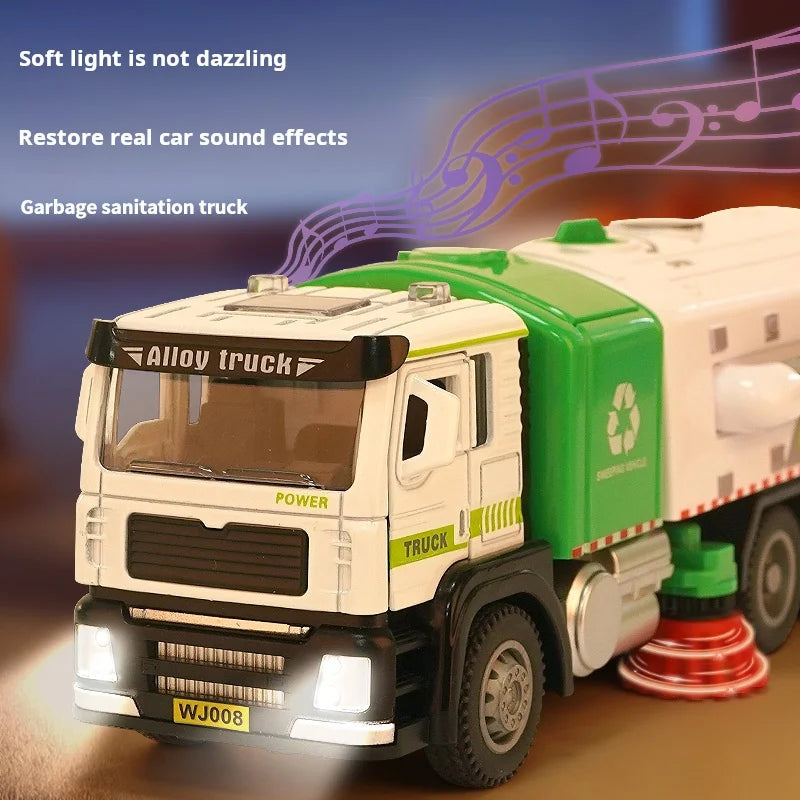 1/50 Scale Alloy Electric Vacuum Sweeper Model Sanitation Engineering Vehicle Kids Toy Pull Back Urban Road Cleaning Car Fun