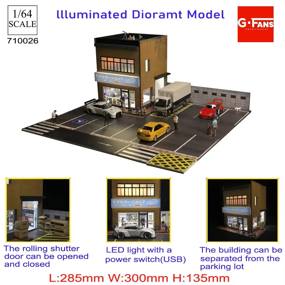 GFans 1/64 Scale Car Garage Miniatures Model Car Parking Lot Diecast Scene Display Vehicle Scene Toy Background Collection