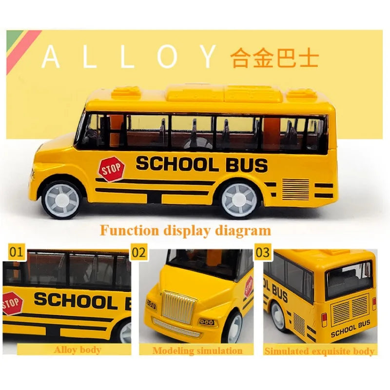 Children's Alloy Anti-Collision Car School Bus City Traffic Decoration Model Airport Metal Pull-Out Boy Holiday Education Toys
