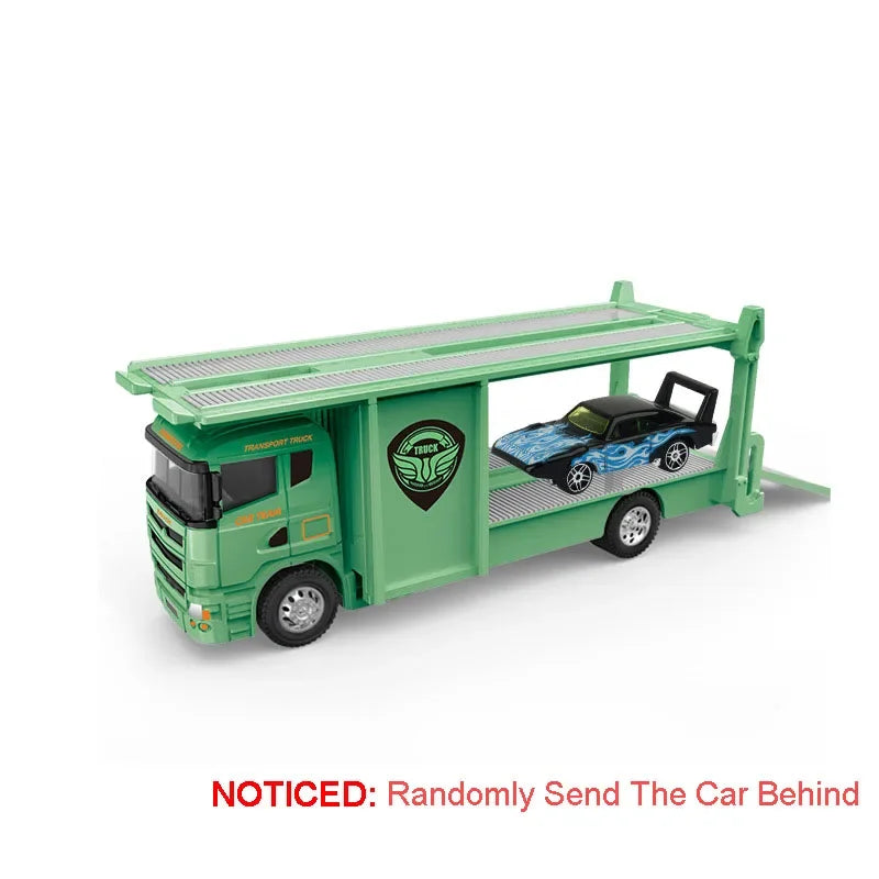 Scale 1:64 Container Alloy Trailer Model Toy Car Diecast Metal Movable Joint Pull Back Rescue Engineering Vehicles Gifts for Kid
