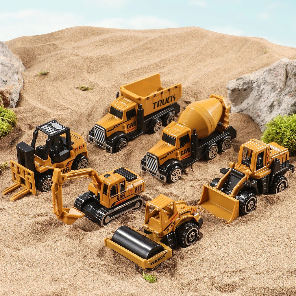 6pcs/Set Alloy Crane Truck Car Parking Lot Toys Engineering Vehicle Tractor Excavator Construction Set for Boys Birthday Gift