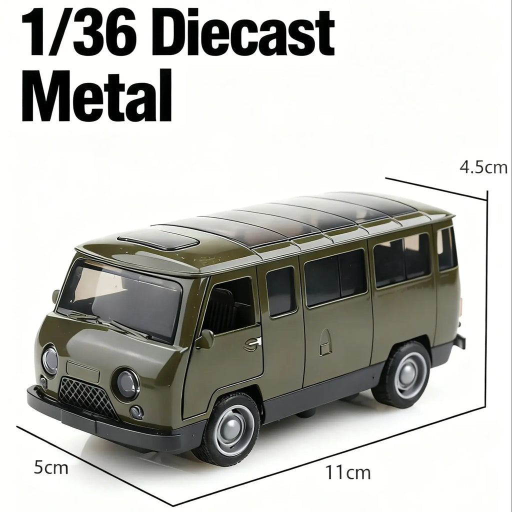 (Bagged) 1/36 Scale Replica UAZ-452 Three-Door Vintage Pullback Van, Die-Cast Metal, Boy's Toy, Self-Developed Simulation.