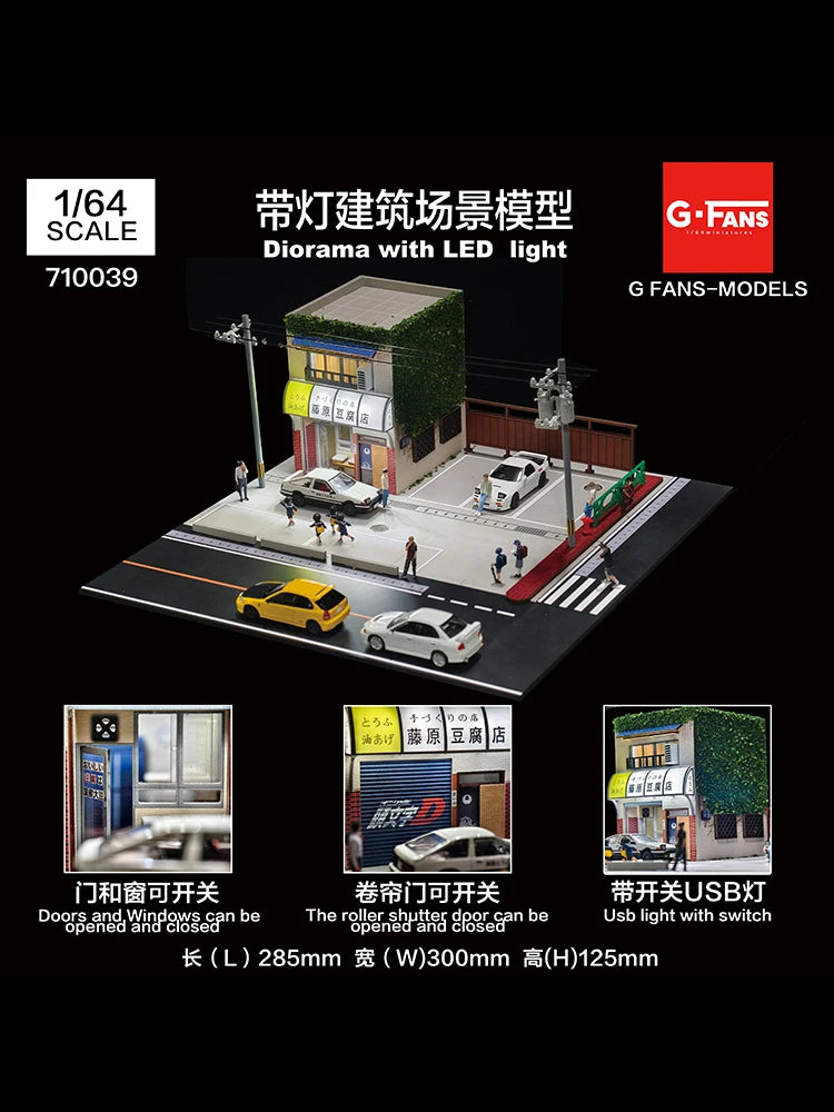 GFans 1/64 Scale Car Garage Miniatures Model Car Parking Lot Diecast Scene Display Vehicle Scene Toy Background Collection