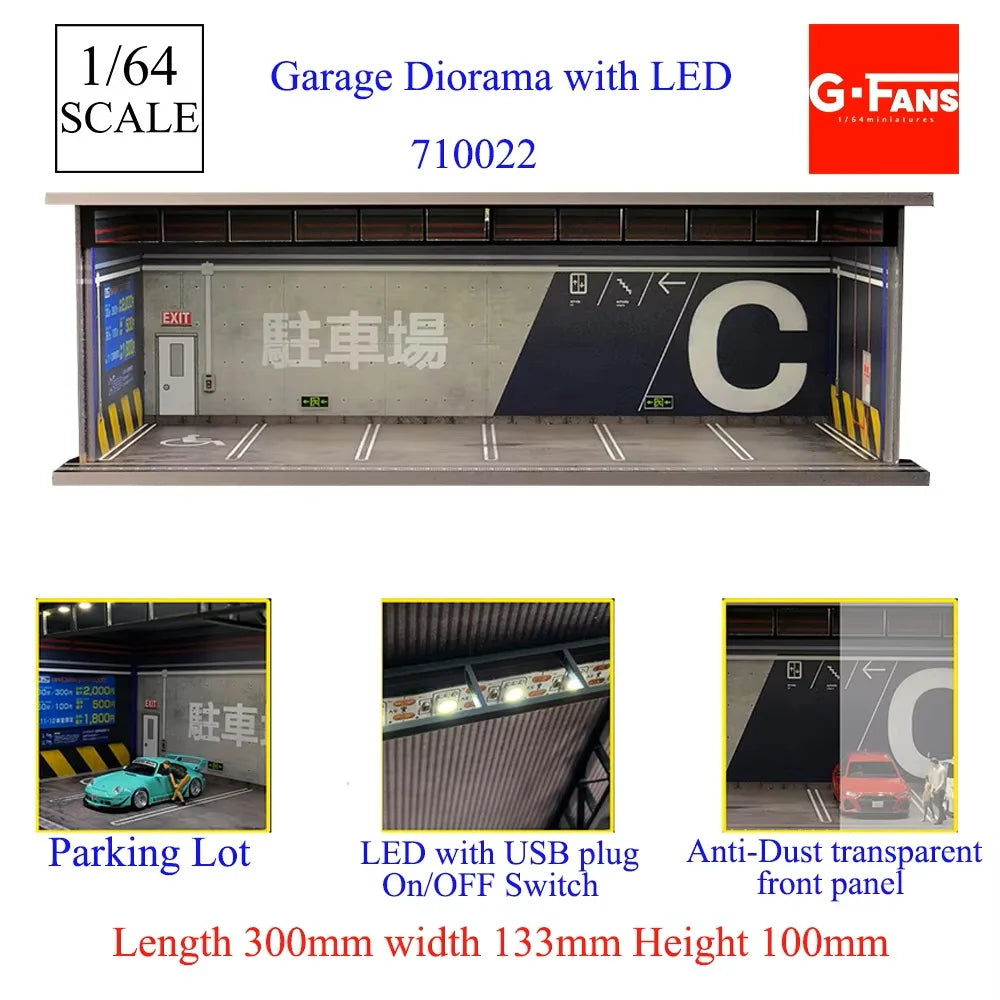 GFans 1/64 Scale Car Garage Miniatures Model Car Parking Lot Diecast Scene Display Vehicle Scene Toy Background Collection