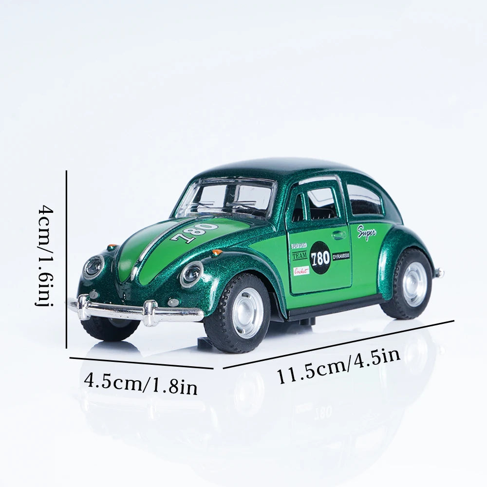 1:36 Retro Green Cute Beetle Alloy Model Car, Pull-Back Mechanism, Doors Can Be Opened, Children's Gift/Boy's Toy/Model Car Decoration/Christmas Gift