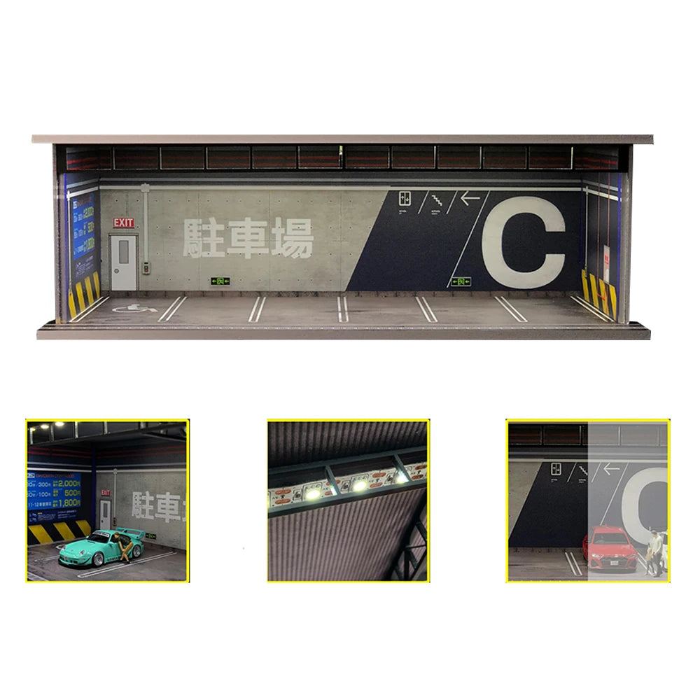 G Fans 1/64 Scale Car Garage Miniatures Model Car Parking Lot Diecast Scene Display Vehicle Scene Toy Background Collection