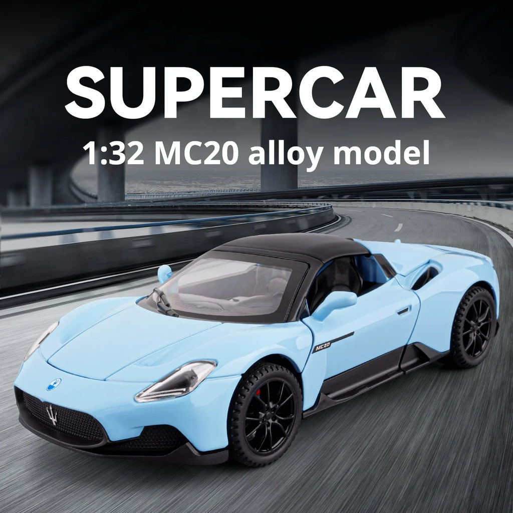 1:32 Maserati MC20 Model Exquisite Alloy Simulation Convertible Super Car Collection Gift Desktop Decoration Light & Sound