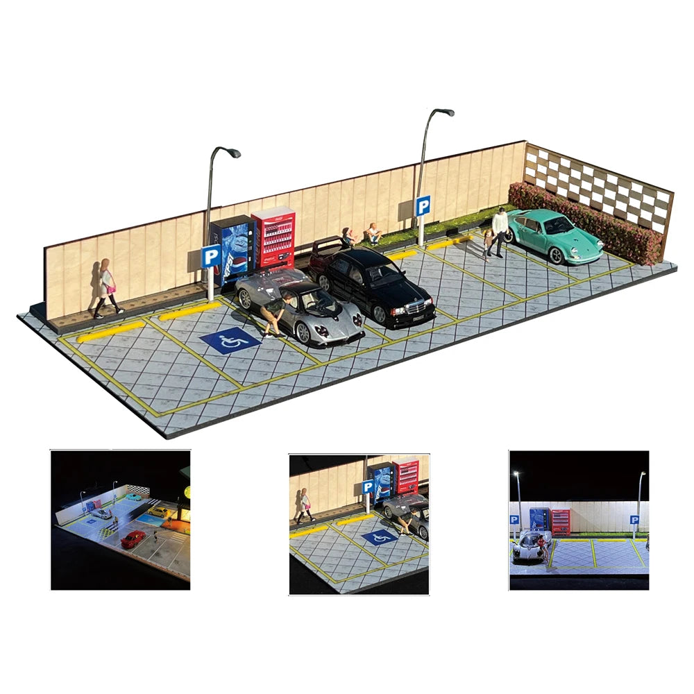 G Fans 1/64 Scale Car Garage Miniatures Model Car Parking Lot Diecast Scene Display Vehicle Scene Toy Background Collection
