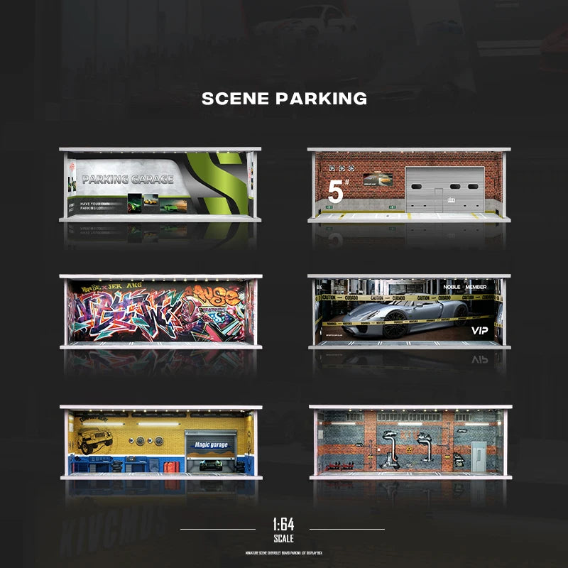 1/64 Garage scene Model Scene with Light Version Simulation Model Scene Decoration Collect (Excluding dolls and car models)