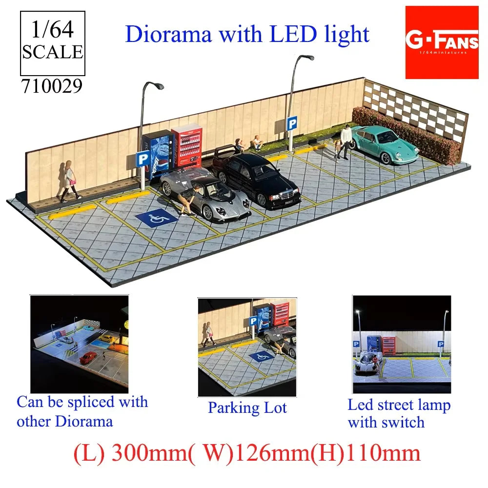 GFans 1/64 Scale Car Garage Miniatures Model Car Parking Lot Diecast Scene Display Vehicle Scene Toy Background Collection
