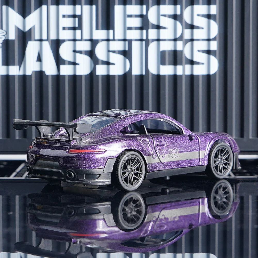 Diecast GT3 RS Model, Alloy Supercar Decor, 11cm Purple Collectible Vehicle with Openable Doors, Premium Ornament for Car Enthus
