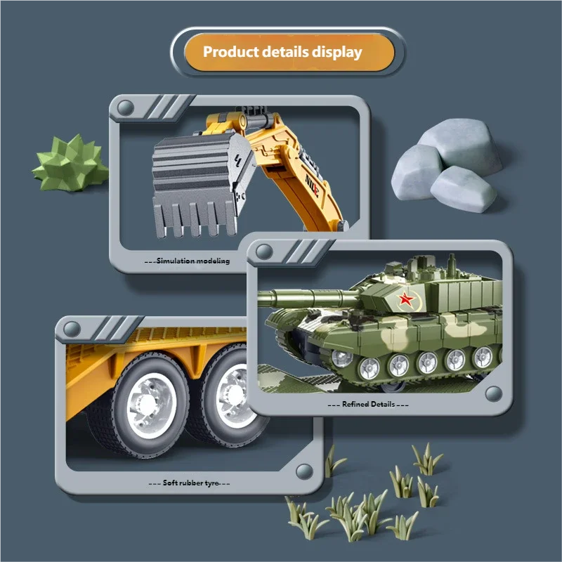 Scale Simulation Container Engineering Car Set Inertial Excavator Transport Truck Model Children Educational Toy Birthday Gift