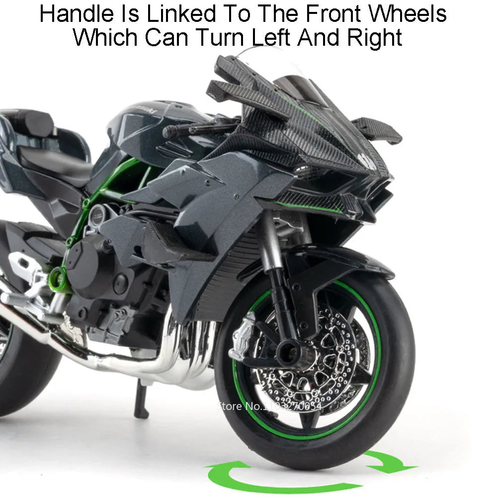 1:12 Kawasaki H2R BWM S1000RR Alloy Motorcycle Toys Diecast Miniature Car Front Wheel Steering Motorbike Children Christmas Gift
