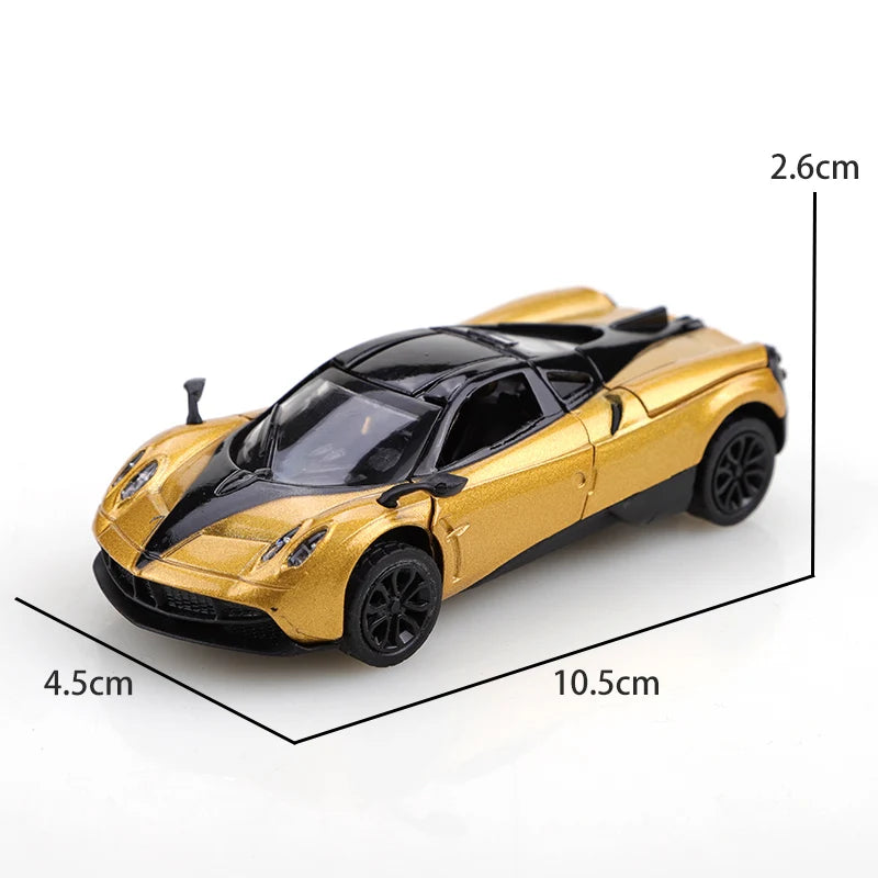 (Bagged) 1/43 scale gold pullback racing car, die-cast metal, three doors that open. Exquisite boy toy, mini pocket toy car.