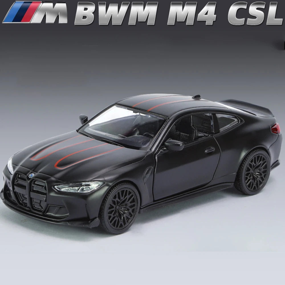 1/36 BMW M4 CSL سبيكة لعبة سيارة نموذج محاكاة عالية معدن أصلي باب يفتح وظيفة سحب للخلف هدايا عيد ميلاد للأولاد مجموعة سيارات