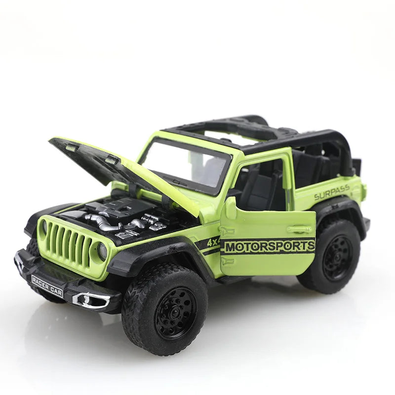 (Bagged) 1/36 Convertible Wrangler Off-Road Vehicle, Die-Cast Metal, Boy's Toy, Four Doors Openable, Pull-Back Function