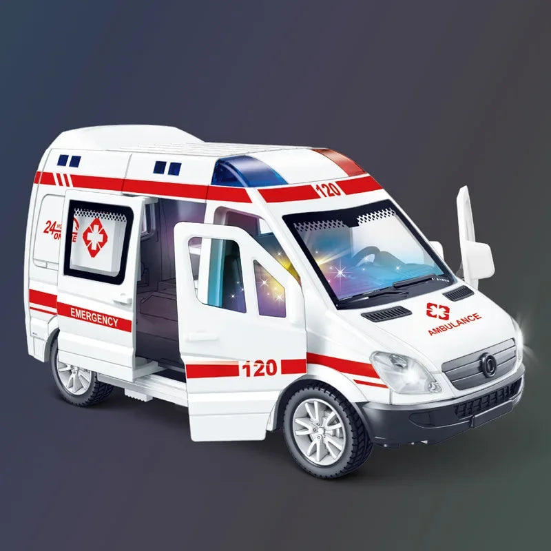 1:32 Mini Car Diecast Ambulance Fire-Truck Policecar Model Sound And Light Vehicle Simulation Collection Gifts Toys