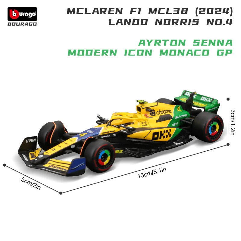 Bburago 1:43 2024 F1 Mclaren MCL38 Monaco Grand Prix Alloy Car Miniature Diecast Model #4 Lando Norris #81 Oscar Piastri Toy