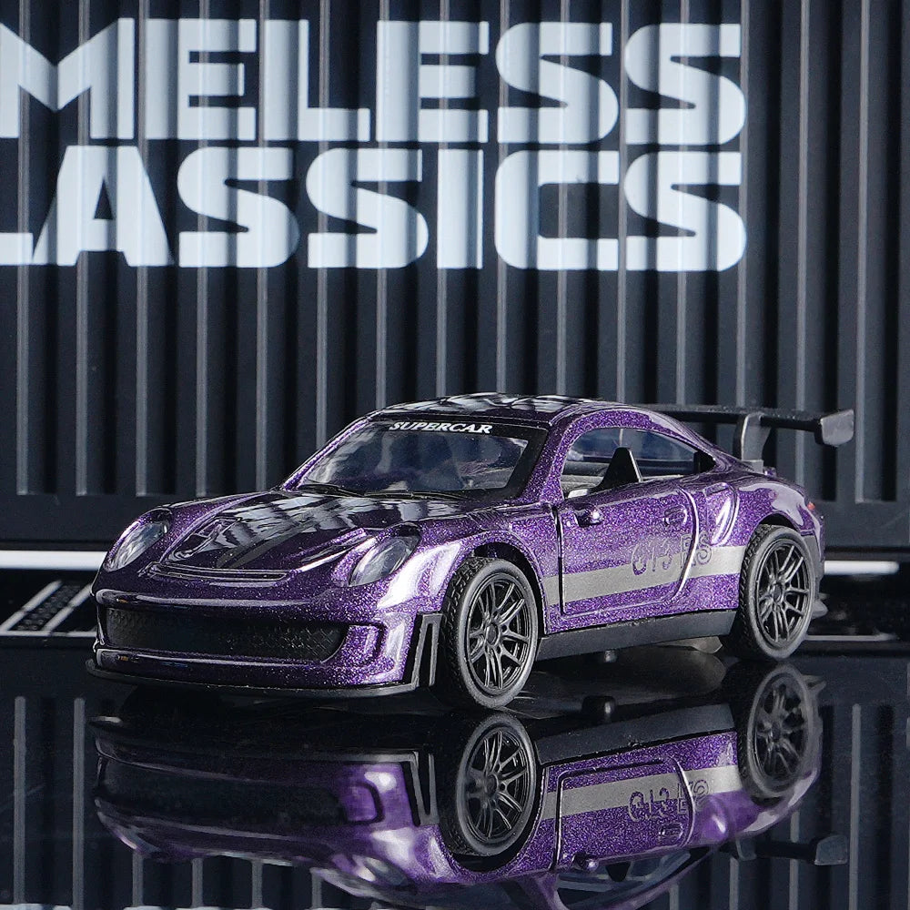 Diecast GT3 RS Model, Alloy Supercar Decor, 11cm Purple Collectible Vehicle with Openable Doors, Premium Ornament for Car Enthus