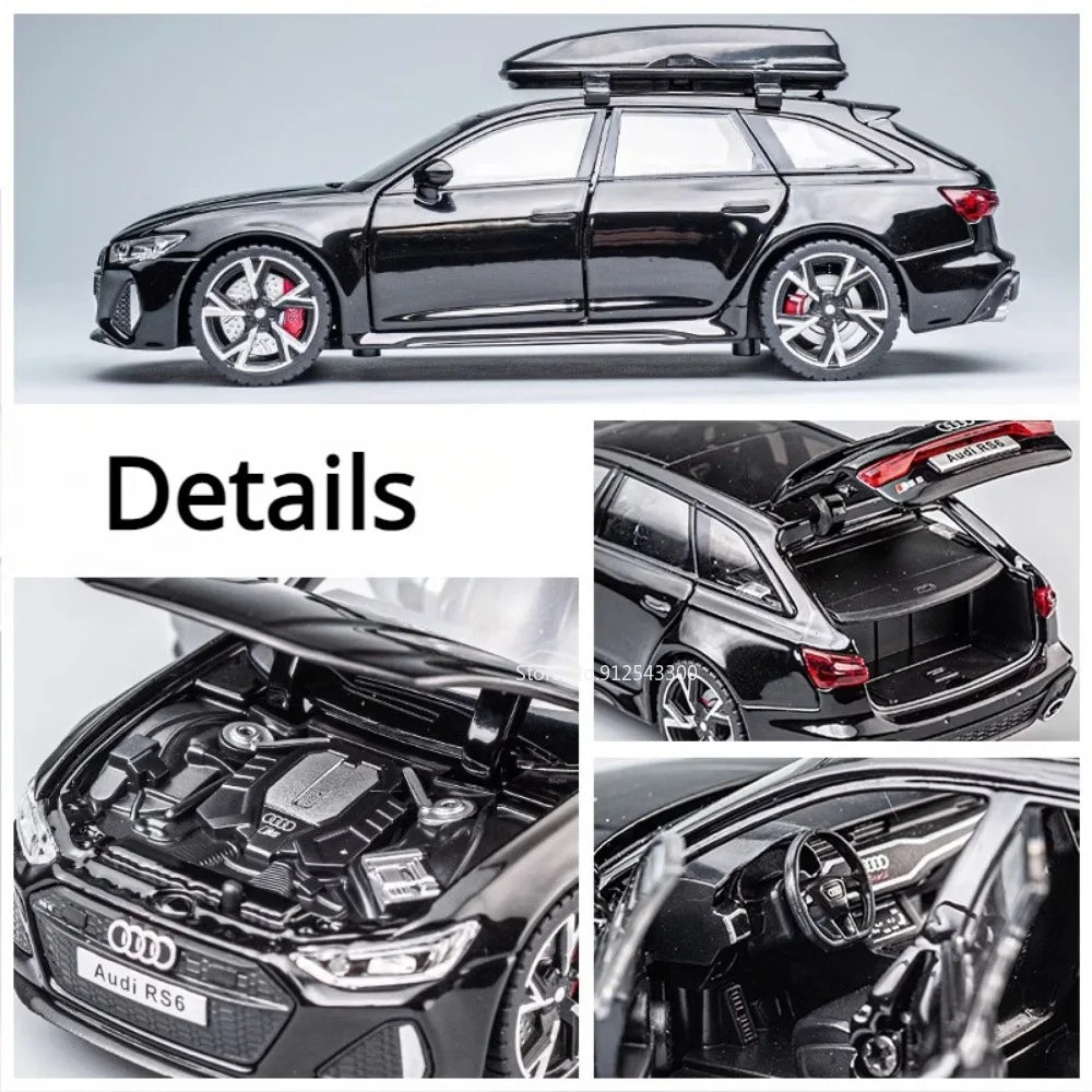 1/32 RS6 Car Model Toy Simulation Alloy Diecast Doors Opened Sound Light Shock Absorption Vehicle Models Ornaments Child Gifts