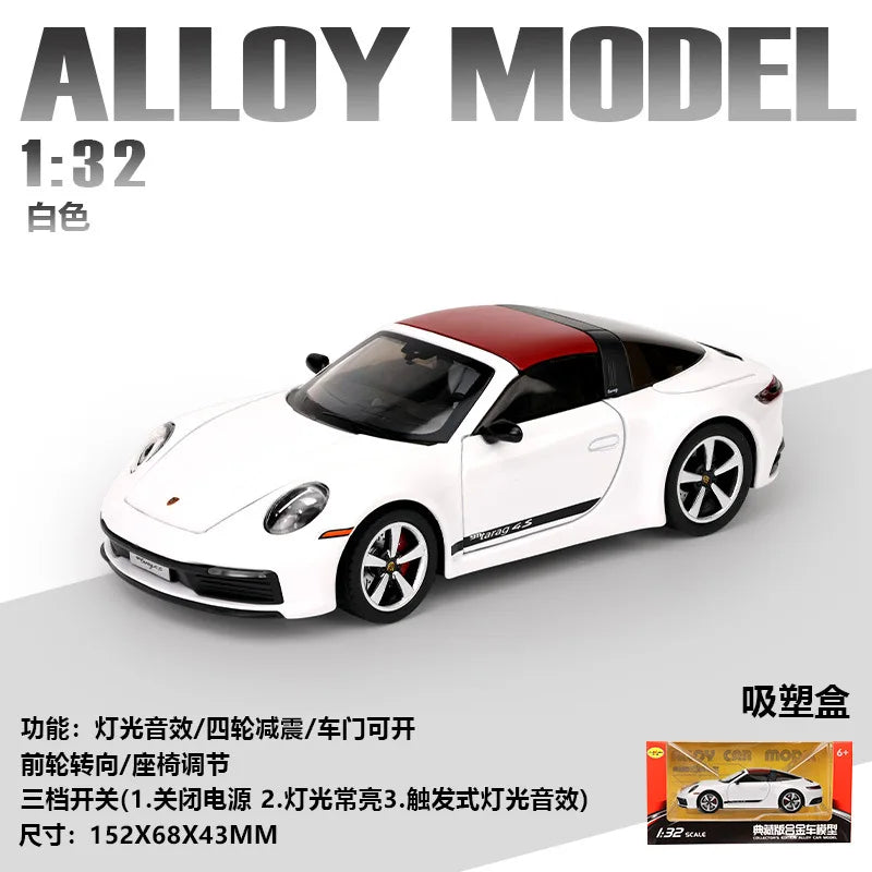 1:32 911 Targa 4S Sports Car Alloy Car Model Simulated Children's Toy Collection Ornaments for Boys Gifts
