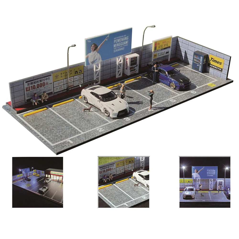 GFans 1/64 Scale Car Garage Miniatures Model Car Parking Lot Diecast Scene Display Vehicle Scene Toy Background Collection