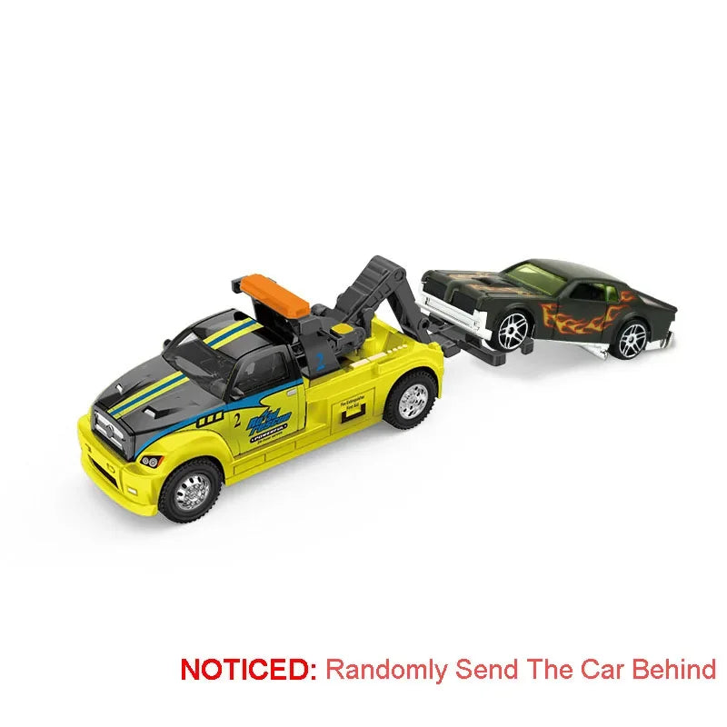Scale 1:64 Container Alloy Trailer Model Toy Car Diecast Metal Movable Joint Pull Back Rescue Engineering Vehicles Gifts for Kid